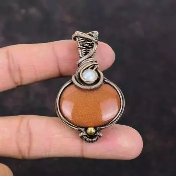Подвеска Sun Sitara, подвеска из медной проволоки, медное украшение ручной работы, подвеска из натурального драгоценного камня, радужный лунный камень, подарок на годовщину