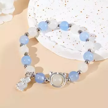 Подвеска в виде кролика, браслет из опала и бисера, аквамариновый лунный камень, цепочка на руку для подруги, подарки для пары, ювелирные изделия