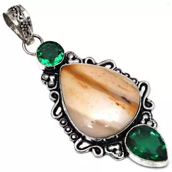 Подвеска Wild Horse Jasper Emerald Quartz Jewel Stone Silver Jewelry 2.75