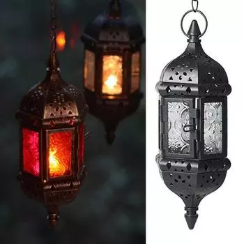 Подвесной подсвечник Yousheng Iron, винтажный стеклянный марокканский подсвечник для чайной свечи, полый подсвечник в европейском стиле для свадебного сада чёрный