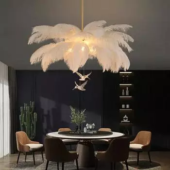 Подвесные светильники из страусиных перьев в скандинавском стиле, подвесной светильник из перьев в современном стиле, лампа для спальни, гостиной, внутреннее освещение Cold White