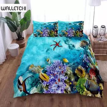 Подводные рыбы пододеяльник комплект King Queen Double Full Twin Single Size пододеяльник наволочка комплект постельного белья EU single(135x200cm)