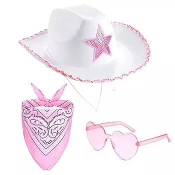 Pointed Five Star Cowboy Hat Costume Set Silk Scarf Motif Celebrations Party