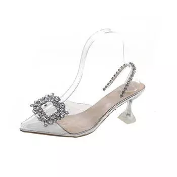 Pointed high-heeled fashion outer sandals women s summer new Baotou rhinestone word with stiletto sandals 35