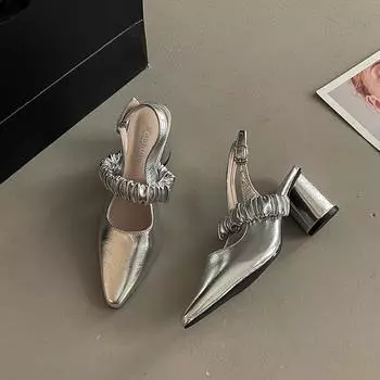 Pointed high-heeled single shoes femininity word with summer fashion commuting thick heel heightening bag head Roman sandals 35