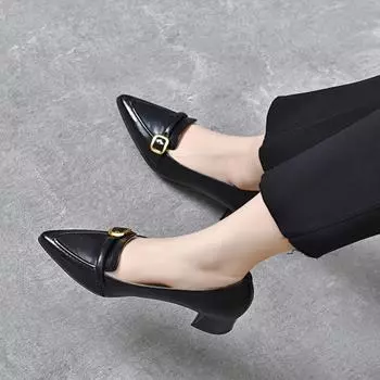 Pointed high heels women s shoes spring new belt buckle small single shoes elegant middle heel work shoes 34