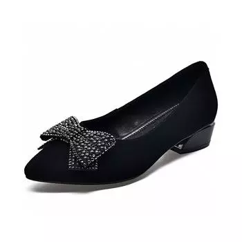 Pointed single shoes women s autumn bow rhinestone one pedal shallow mouth flat shoes commuter women s work shoes 34