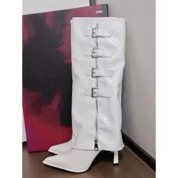 Pointed thin heel boots summer new buckle thin high heel trouser boots niche versatile fashion boots women 34