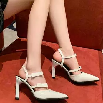 Pointed Toe Stiletto High Heel Sandals for Women 2024 Summer New Fashion Sexy Bow Sandals for Women To Look Slim Luxury Sandals 34 чёрный
