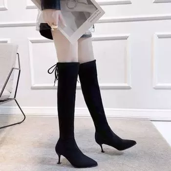 Pointed Toe Winter 2024 Elegant Heeled Women s Long Boots Heels on Promotion Fashion Sale Chic Boot Ladies Knee High Shaft Shoes 35