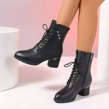 Pointed Toe Winter Mid-calf Boots Women s High Heels 2024 New Hot Selling Thick Heel Designer Chelsea Boots for Walking 35 чёрный