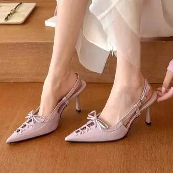 Pointed Toe Women Sandals Summer Stilettos Sexy Shoes Elegant Dress Pumps Bow Heeled Shoes Woman 2025 Designer Zapatillas Mujer 35 розовый