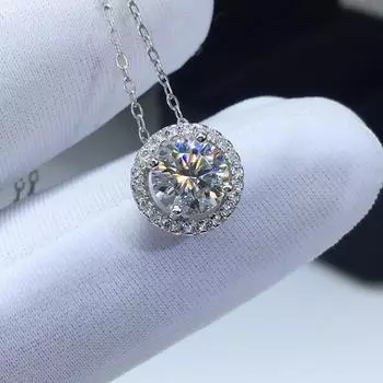 Покрытие из белого золота, оригинальный бриллиант, круглая бриллиантовая огранка, 1 карат, цвет D, кулон с муассанитом, ожерелье, ювелирные изделия с драгоценными камнями