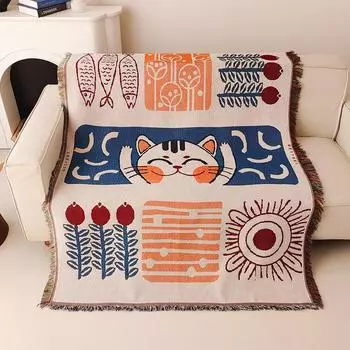 Покрывало для дивана Lucky Cat, покрывало с бахромой, винтажное тканое гобеленовое покрывало, для гостиной, столовой, на открытом воздухе 90x150cm