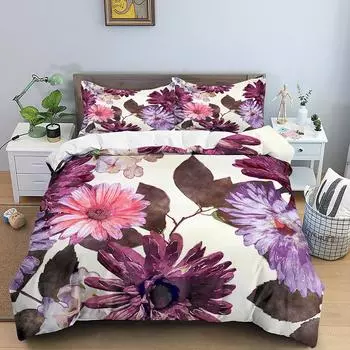 Покрывало на двуспальную кровать Daisy King Flowers Butterfly Постельный комплект для детей, подростков, взрослых Белая цветочная тема 2/3 предмета Полиэстеровый пододеяльник EU single(135x200cm)