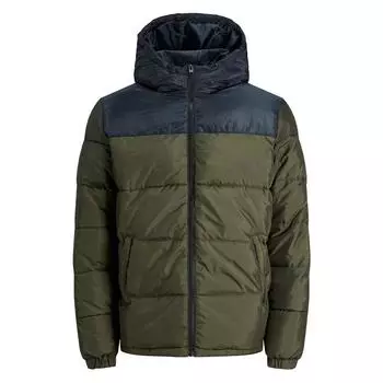 Пол двухцветный пуховик на молнии с капюшоном Мужское JACK & JONES S хаки