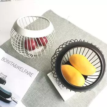 Полая домашняя корзина для хранения фруктовых закусок из кованого железа в скандинавском стиле, креативная металлическая миска для фруктов, контейнер для хранения белый