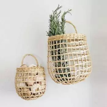 Полая плетеная корзина для хранения из ротанга, многофункциональная декоративная плетеная корзина для фруктов, настенная цветочная корзина, органайзер для всякой всячины