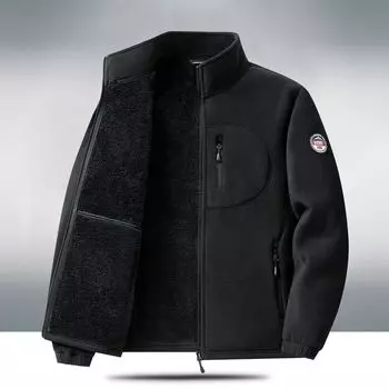 Polar Fleece Jacket Men s Autumn and Winter Fleece Cardigan Plus Velvet Padded Men s Middle-aged Collar Warm Jacket Top M