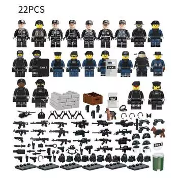 Полицейский 22 шт. SWAT Команда Конструктор Минифигурки Модель Декор Обучающая игрушка