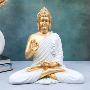 Полимраморные медитирующие идолы Будды для домашнего декора/статуя Будды/Гаутамы Будды, статуэтка Лорда/религиозный подарок Мурти (Белый - 14 дюймов)