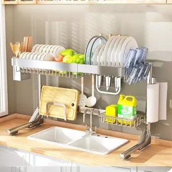 Полка для кухонной мойки из нержавеющей стали, столешница, многофункциональная полка для посуды, стеллаж для сушки посуды, стеллаж для хранения посуды на раковине Standard серый