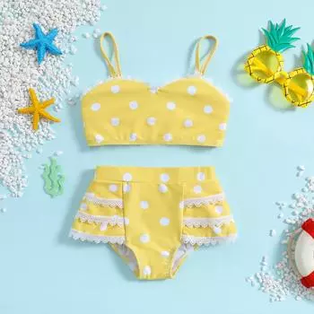 Polka Dot Halter Bikini for Girls - Two-Piece Swimsuit Set 100