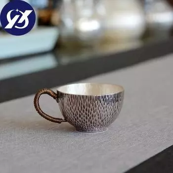 Полная молотковая зернистая кружка Серебряная чашка Серебряная чайная чашка Бытовая боковая кофейная чашка