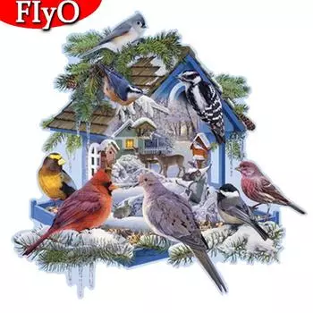 Полная площадь Алмазная вышивка Дом Зимняя алмазная живопись Рождественская мозаика с птицами и животными Рукоделие Домашний декор Full Round 30x30CM