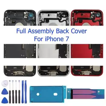 Полная сборка батарейного отсека для iPhone 7, задняя дверь, задняя крышка с боковой кнопкой вибратора, средняя рамка, гибкое шасси 7Frosted Black No CE