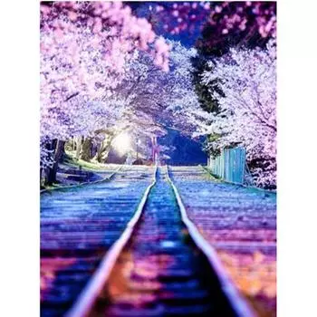 Полный 5D Diy Алмазная картина Cherry Blossom Avenue Алмазная вышивка Полный вышивка крестом Домашний декор Подарок ручной работы 20x30cm