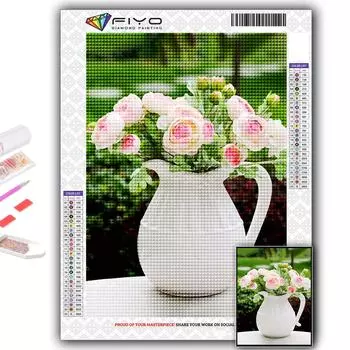 Полный 5D Diy Алмазная картина Цветы в горшках 5D Алмазная картина Full Round 20X30CM