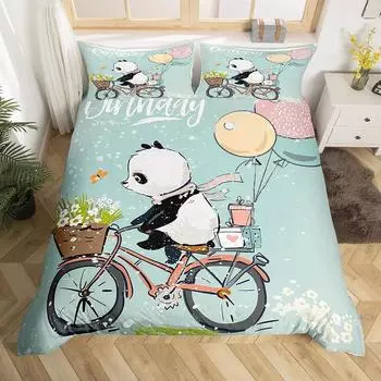 Полный комплект постельного белья Panda King для детей, романтический комплект постельного белья, пододеяльник с изображением животных из мультфильмов, велосипеда, воздушного шара, стрекозы, полиэстерового одеяла 70x133cm 2pcs
