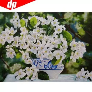 Полный круглый алмаз мозаика цветок в горшке 5D DIY алмазная живопись вышивка 20X30CM