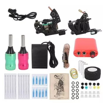 Полный набор для татуировки Liner Shader Tattoo Coil Machine Power Supply Foot Pedal Needles Tips Tattoo UK Plug