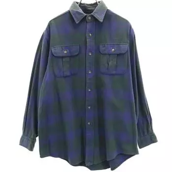 POLO COUNTRY 80s 90s Old check Long sleeve shirt M Blue RALPH LAUREN Men s Used
