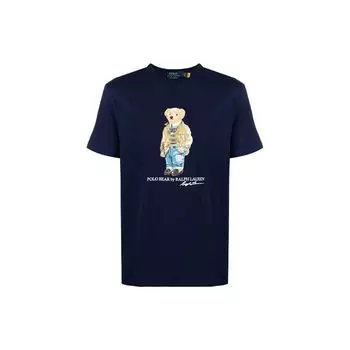 Polo Ralph Lauren Bear Print Crew Neck Short Sleeve T Shirt Men Tops Dark-Blue 710835761-001 XS