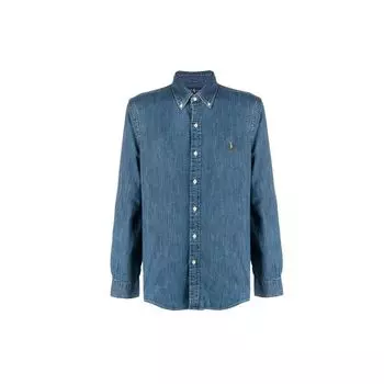 Polo Ralph Lauren Button Logo Джинсовая рубашка с длинным рукавом Мужские рубашки Синий 710548539-001 XL