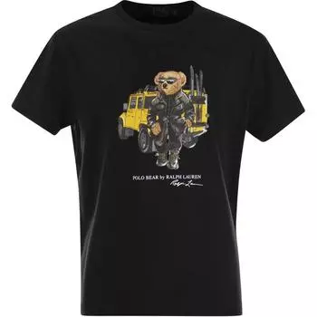 Polo Ralph Lauren Cartoon Bear Print Футболка с круглым вырезом и коротким рукавом для мужчин, черные 710854497-043 L
