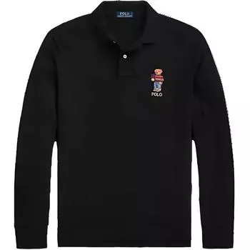Polo Ralph Lauren Custom Slim Fit Polo Bear Polo Shirt Solid Color Square Gown Long Sleeve Polo Shirt Casual Men tops Black MNPOKNI16823216