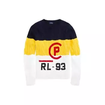 Polo Ralph Lauren цветной блок букв и цифр вышитый круглый вырез свободный вязаный свитер женский свитер многоцветный WMPOSWEN6810253-B90 XS