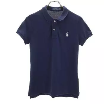 POLO RALPH LAUREN Футболка-поло с коротким рукавом, облегающего кроя S Темно-синий Бежевый Женская Б/У