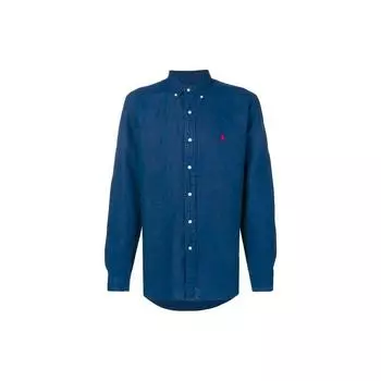 Polo Ralph Lauren FW21 Футболка с длинным рукавом и вышитым логотипом на пуговицах Мужские рубашки синего цвета 710744906-BLU S