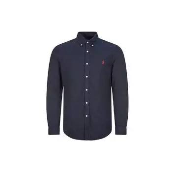 Polo Ralph Lauren FW21 Футболка с длинным рукавом и вышитыми пуговицами Мужские рубашки Темно-синего цвета 710723610-003 XS