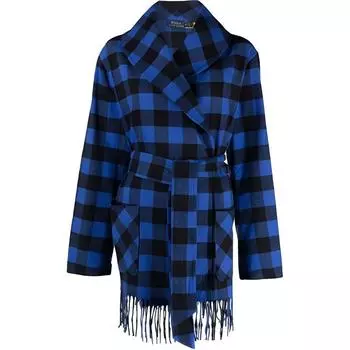 Polo Ralph Lauren FW21 Клетчатая куртка с бахромой на талии Женская куртка Синяя 211846920-001 XXL