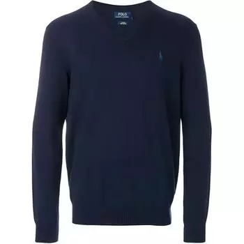 Polo Ralph Lauren FW21 Вышитый логотип V-образный вырез свитер мужской свитер синий 710670789-004 XL