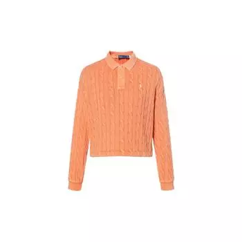 Polo Ralph Lauren FW22 однотонная трикотажная рубашка поло с длинным рукавом, потертая, женские топы оранжевого цвета WMPOKNINB920071-800 M