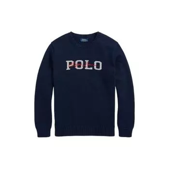 Polo Ralph Lauren FW22 Вышитый логотип с круглым вырезом и длинными рукавами Трикотажный свитер для мужчин Темно-синий MNPOSWE16821119-400 L