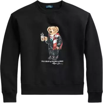 Polo Ralph Lauren FW23 Coffee Bear Pattern Crewneck Флисовая толстовка с длинными рукавами Женская толстовка Черная WMPOKNIN6820087-001 XS