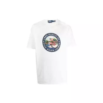 Polo Ralph Lauren FW23 Letter Airplane Print Crew Neck Short Sleeve T Shirt Men Tops White 710920513-001 L